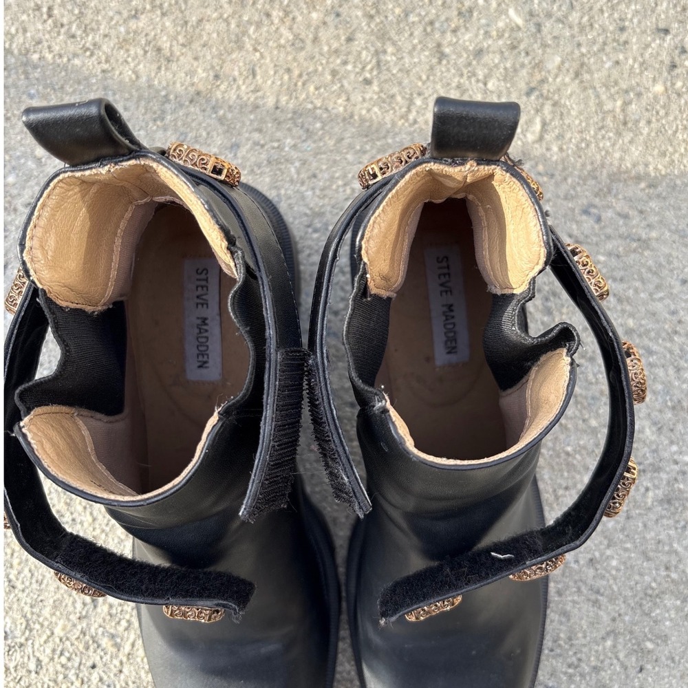 Steve Madden Amulet Black Lug Sole Ankle Boots Crystal Strap AMUL01S1 Mens 9M‎ - Picture 5 of 6